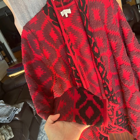 Lucky Brand aztec southwestern tribal red knit open front sweater cardigan Small - Picture 5 of 9